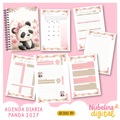 🐼💗 AGENDA PANDA – 2 DÍAS POR HOJA 💗🐼