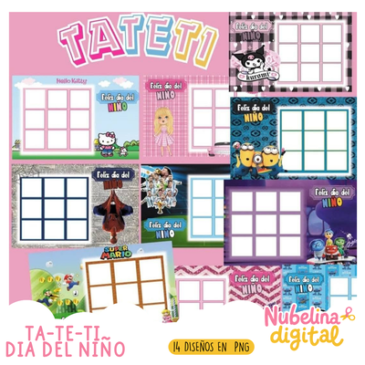 🎲🧸 Ta-Te-Ti Día del Niño | 14 Diseños PNG 🎉✨ 