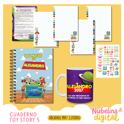 📒🤠 Libro de Notas Toy Story 5 + Taza + Stickers ☕✨