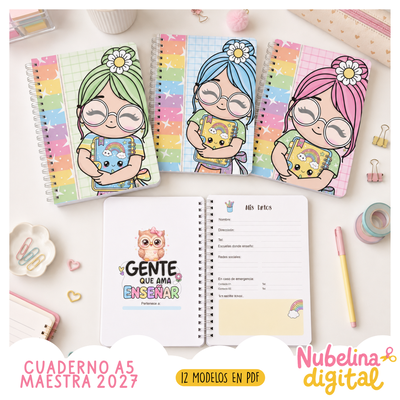 📚✨ CUADERNO A5 MAESTRA “SWEET” 💖🍎