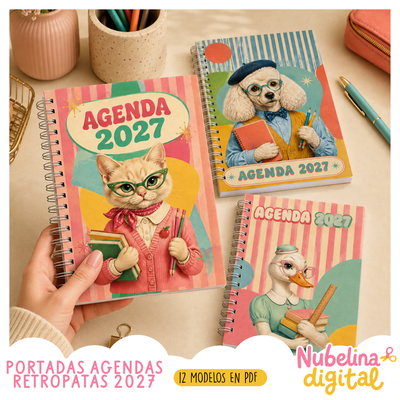 🐾📒✨ PACK DE PORTADAS AGENDAS 2027 “RETROPATAS”  🐶🐱💖