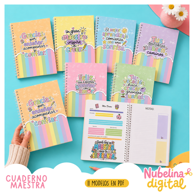 📚🍎 CUADERNOS A5 DÍA DEL MAESTRO PASTEL ✏️💖