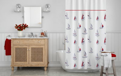 Cortina de Baño - Barcos Rojo