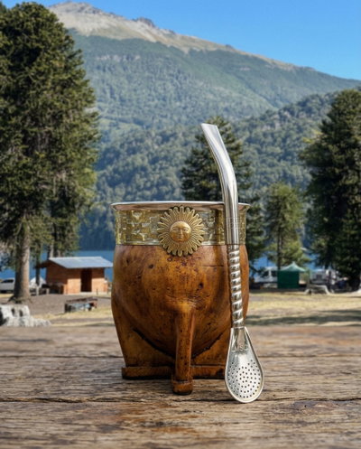 Mate Imperial de calabaza con cuero avejentado y virola de acero