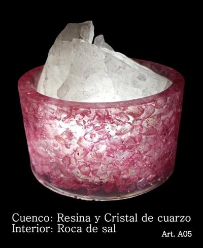 Velador Cuenco Lámpara Resina y Cristal de Cuarzo