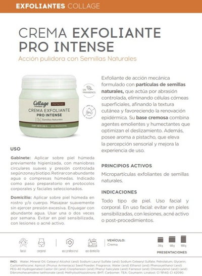Collage Crema Exfoliante Corporal Pro Intense Pistacho 500gr