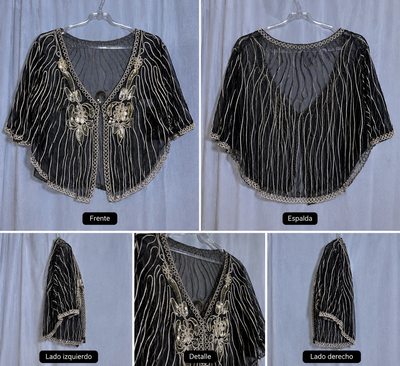 Bolero Vintage Negro con Bordados y Aplicaciones