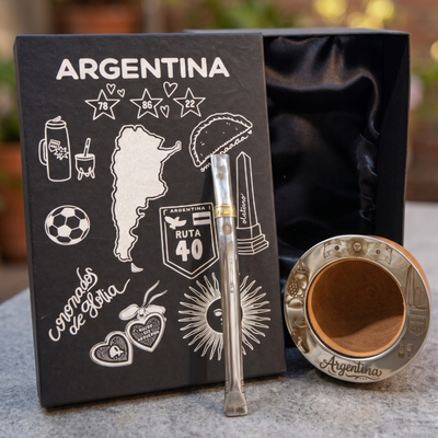 COMBO ARGENTINA, MATE GRABADO, BOMBILLA GRABADA Y CAJA PRESENTACION