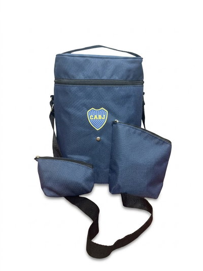 combo bolso matero grande con sujetador para termo + yerbero + azucarero BOCA
