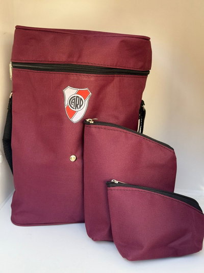 combo bolso matero grande con sujetador para termo + yerbero + azucarero RIVER