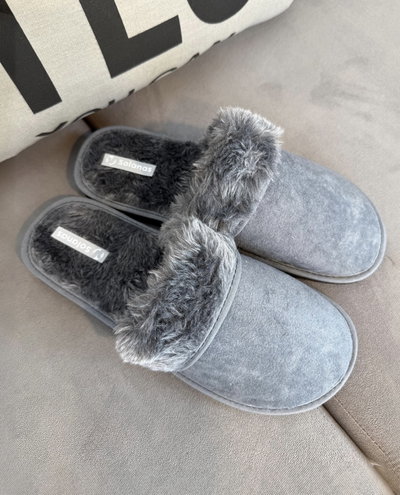 Pantuflas mujer peluche gris