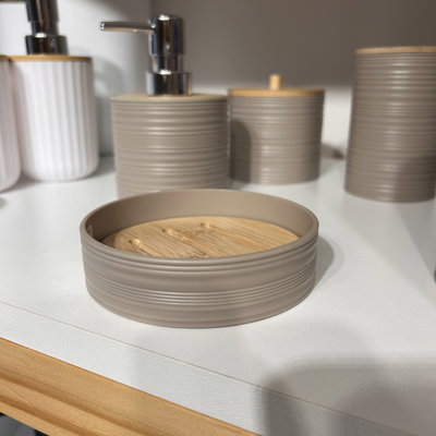 Jabonera nature beige rayada con bamboo