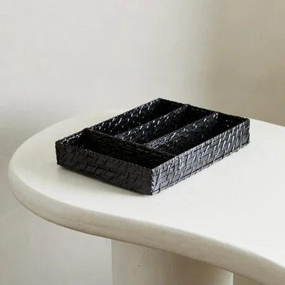 Porta utensilios rectangular de 6 divisiones rattan negro