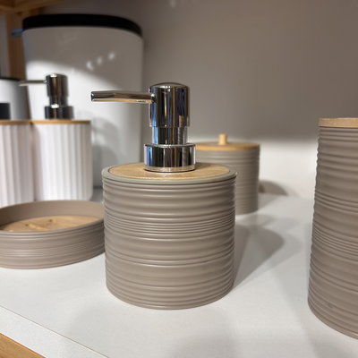Dispenser nature beige rayado con bamboo