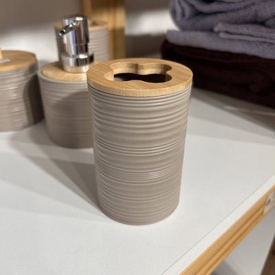 Vaso porta cepillo nature beige rayado con bamboo