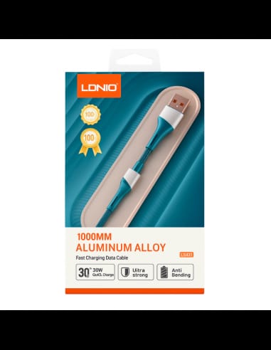 CABLE LDNIO LS631 FAST 30W USB A LIGHTNING AZUL 1M