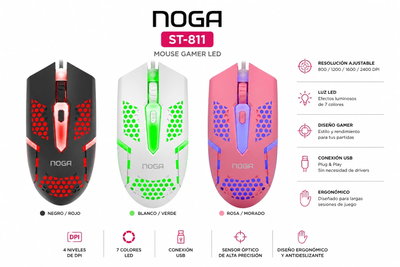 MOUSE GAMER NOGA RGB 1600DPI ST-811