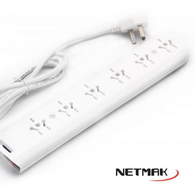 ZAPATILLA ELECT. NETMAK 1.5 MT, 6 TOMAS C/TECLA -