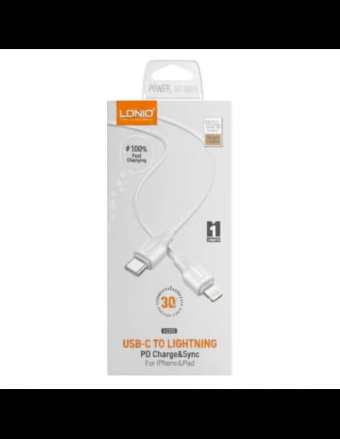 CABLE LDNIO LC121 30W FAST USB A LIGHTNING 1M