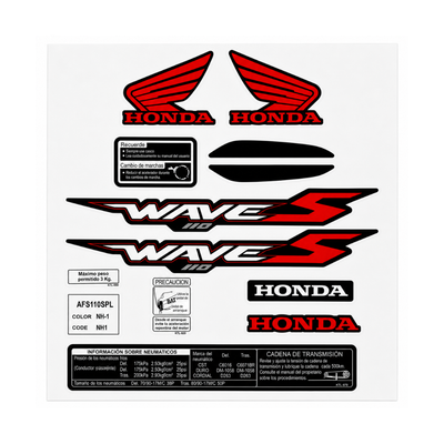 KIT DE CALCOS TIPO ORIGINAL HONDA NEW WAVE S 110CC ROJO