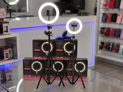 Aro de Luz LED 10” (26 cm) con Trípode de hasta 2,10 m y Soporte para Celular