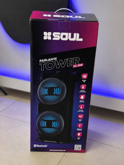 Parlante Torre Soul XL250 Bluetooth Recargable con Luces LED | USB, FM y Micro SD