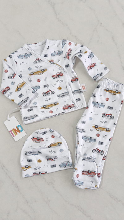 Ajuar 3 piezas batita Autos 
