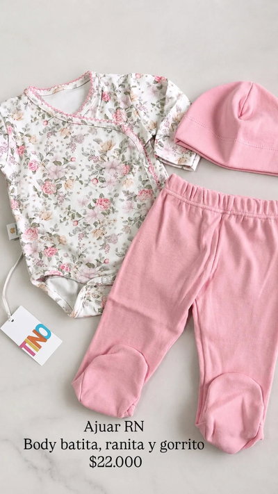 Ajuar 3 piezas body rosa