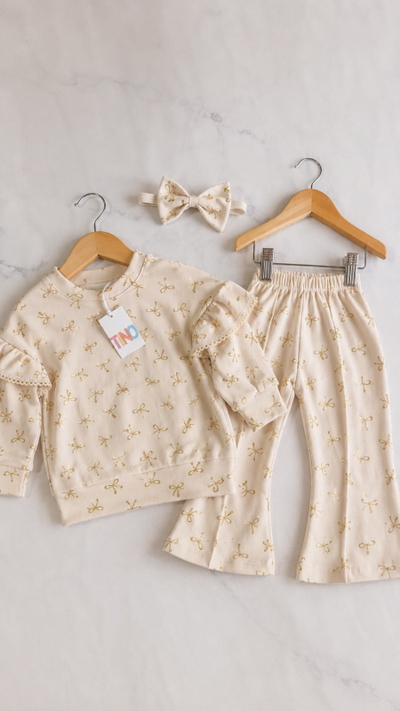 Conjunto moños brillos 
