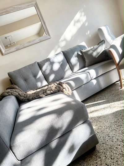 Esq. Amsterdam 210x175x85 lino gris claro (STOCK) (LINEA PREMIUM)
