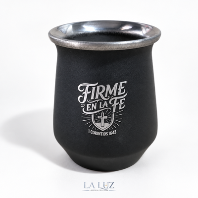 MATE TERMICO DE ACERO INOXIDABLE - FIRME EN LA FE - NEGRO