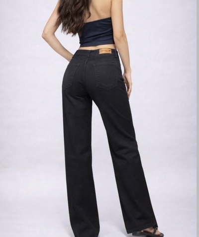 wide leg elastizado negro tiro medio 