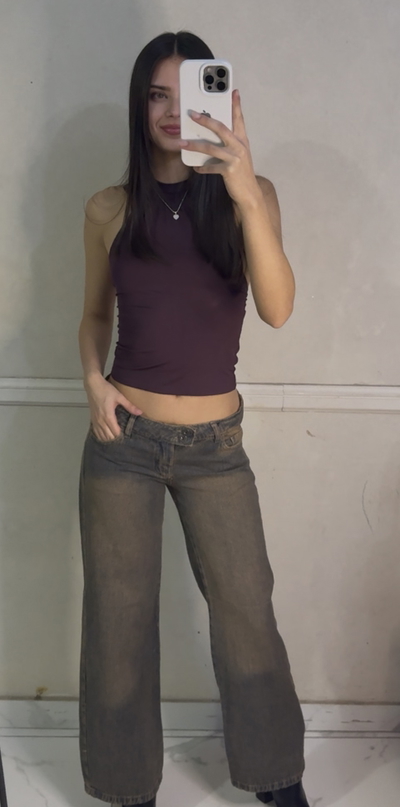 Wide leg tiro bajo matizado choco