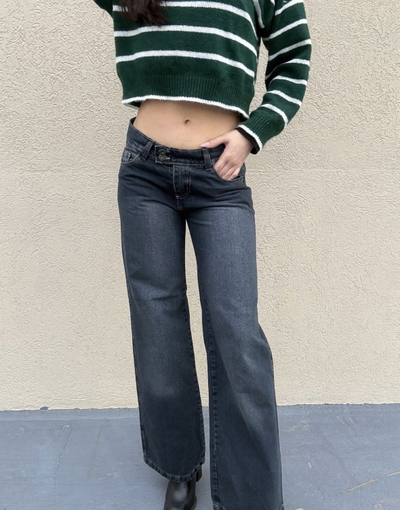 Wide leg tiro bajo azul oscuro 