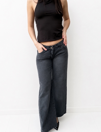 Wide leg tiro bajo negro gastado 