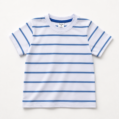 Remera Rayada Algodon c/Lycra Blanco/Azul Aero