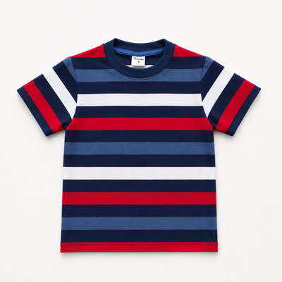 Remera Rayada Algodon c/Lycra Roja/Azul
