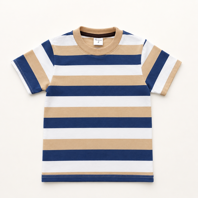 Remera Rayada Algodon c/Lycra Beige/Azul
