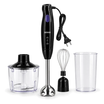 Minipimer SOVIO S-718 4 en 1 1000 W con Picadora, Batidor y Vaso