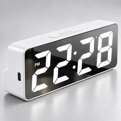 Reloj Digital Despertador MODV-000Q Blanco con Frente Espejo