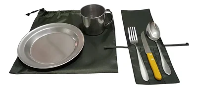 Kit Camping Rancho Plato Cubiertos Y Jarrito