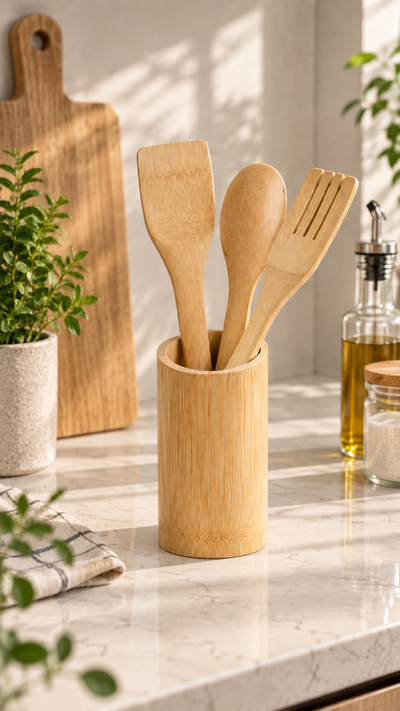 Set x3 Utensilios Bambú con Base