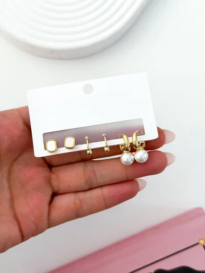 Set Argollas Perlas
