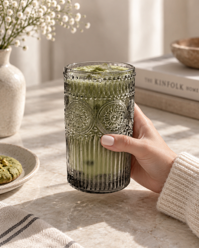 Vaso vidrio labrado Humo x unidad 