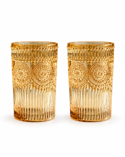 Vaso vidrio labrado Ámbar x unidad