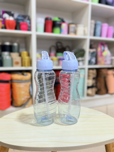 Botella plástica con bombilla CELESTE PASTEL