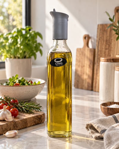 Aceitero de vidrio con tapa vertedora plástica
