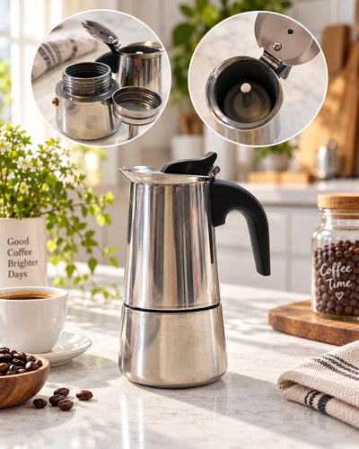 Cafetera italiana mini de acero inoxidable – 14 cm