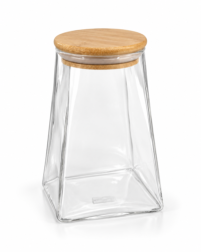 Frasco de vidrio con tapa de bambú – 15 cm