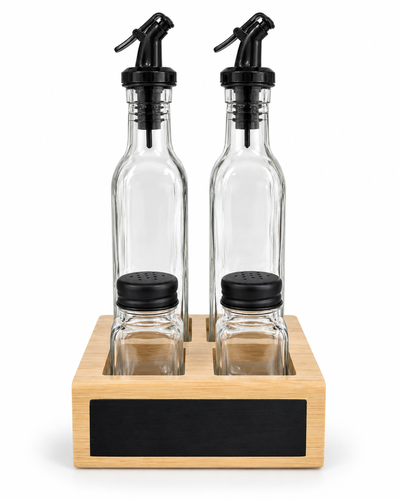 Set de alcuza x4 con base de bambú